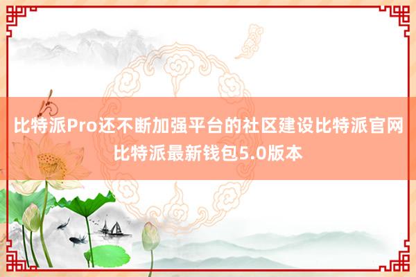 比特派Pro还不断加强平台的社区建设比特派官网比特派最新钱包5.0版本